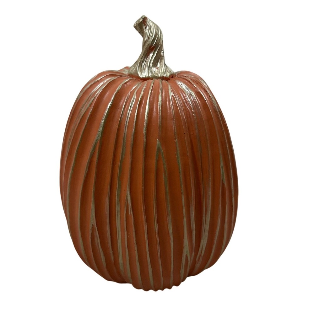 Place & Time Orange Gold Ribbed Resin Pumpkin Fall Decor 10.5 inch